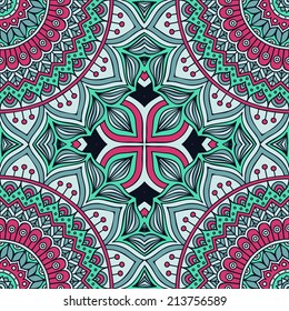 Seamless indian pattern. Round Ornament Pattern. Vintage decorative elements. Hand drawn background. Islam, Arabic, Indian, ottoman motifs.
