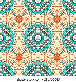 Seamless indian pattern. Round Ornament Pattern. Vintage decorative elements. Hand drawn background. Islam, Arabic, Indian, ottoman motifs.