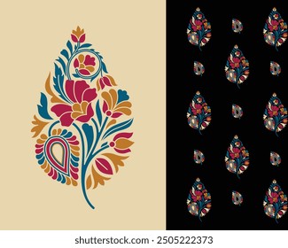 Seamless indian textile paisley and floral Butta Design