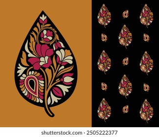 Seamless indian textile paisley and floral Butta Design