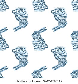  seamless indigo blue mirror Rabbit texture background pattern designs for used in textiles and tiles, background.