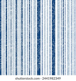 Seamless indigo blue theme farmhouse style multi stripes texture.Woven linen vertical stripe texture background pattern.