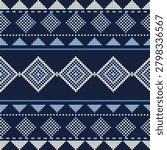 Seamless Indigo Blue White Mudmee Ikat Shibori Cross Stitch Pattern Ethnic Tribal Diamond Fair Isle Vector