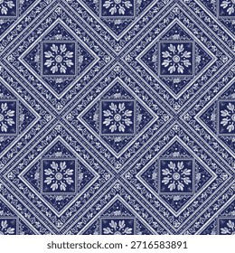 Seamless Indigo Geometric Diamond Pattern Design