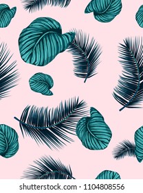 Seamless indigo tropical pattern.