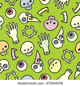 Seamless infinite background with scull bones and eyes - Halloween stuff - Pattern for greeting cards, packing, cards, packets, flyers
