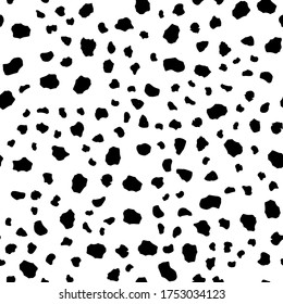 Seamless Ink Background. White Animal Effect. Dirty Spot. Vector Spray. Graffiti Fur. Animal Blob. Black Fluid Dot. Cheetah Paint Dirt. Dalmatian Cat Pattern. Leopard Pattern. Seamless Print Texture