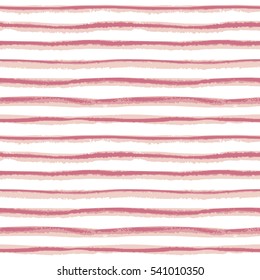 Seamless ink hand drawn stripe texture on white background. Trendy rose color endless pattern. Pale Dogwood tint.