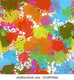 Seamless ink kids pattern spots. Colorful vector ink seamless backdrop with blots. For kids meetings, events, holidays, birthdays, children's goods, festive, as background. Paint ink stains.