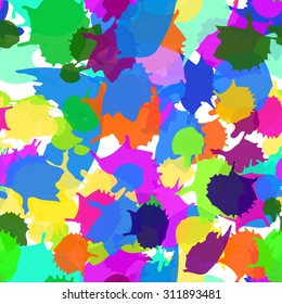 Seamless ink kids pattern spots. Colorful vector ink seamless backdrop with blots. For kids meetings, events, holidays, birthdays, children's goods, festive, as background. Paint ink stains.