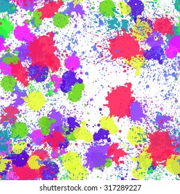 Seamless ink kids pattern spots. Colorful vector ink seamless backdrop with blots. For kids meetings, events, holidays, birthdays, children's goods, festive, as background. Paint ink stains.
