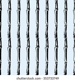 Seamless ink pattern of hand drawn stalks of bamboo