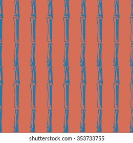 Seamless ink pattern of hand drawn stalks of bamboo