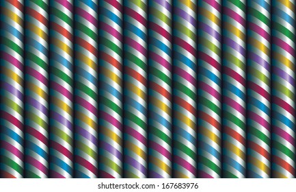 Seamless inlay of colored ribbons wrapped tubes. Gift background.