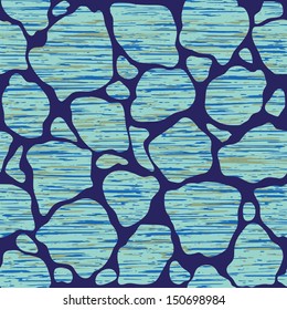 seamless inlay of mosaic pattern of stones. blue background, blue spots with a texture that simulates deep scratches.