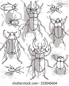 Seamless Insect Beetle Black & White Contour