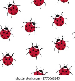 Seamless insect pattern. Colorful ladybugs.  For paper, cover, fabric, gift wrapping, wall art, interior decor. Vector