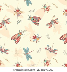 Seamless insect pattern with various bugs illustration