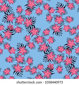 Seamless interesting pattern wth unusualy tropical flowers . Fashion pattern. Trend illustration