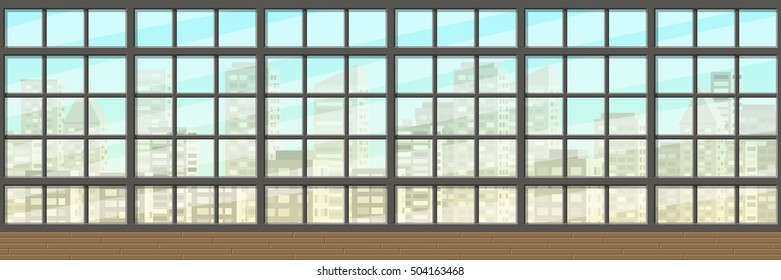Seamless interior background with windows, panorama
