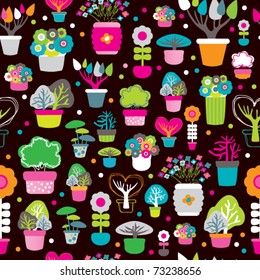 Seamless interior decoration plants spring and autumn tree pattern in vector