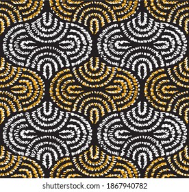Seamless interlaced stylish pattern. Repeating vector geometric background design with thin arcs.