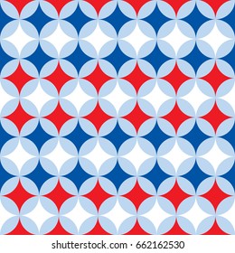 Seamless Intersecting Geometric Vintage Red, White and Blue Circle Pattern