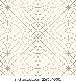 Seamless intersects gold circle line pattern background, luxurious design vector illustration. Geometric repeat tile for textiles, home décor, branding, web design or decorative elements.