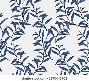 Seamless intertwined branches leaves pattern.  Vector hand drawn abstract, artistic, simple  leaf stem print. Template for design, textile, fashion, surface design, fabric, interior decor, wallpaper