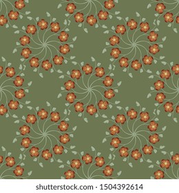 Seamless intricate floral pattern with ornate round shapes. Folk style.