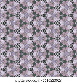 Seamless and intricate floral patterns, perfect for print media, add beauty to any space. The soft purple and soft green create a sense of calm and warmth, inviting, lively, natural and relaxing.