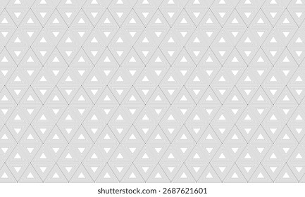 "Padrão de triângulo geométrico intrincado sem costura com textura pontilhada no fundo branco, design minimalista moderno"