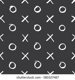 Seamless inverse black and white hand drawn tic tac toe pattern vector