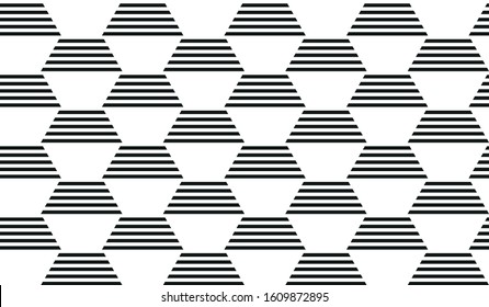 Seamless inverse black and white hexagonal striped op art illusion pattern vector