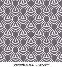 Seamless inverse black and white simple art deco wave scales pattern vector