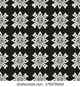 Seamless inverse black and white vintage Aztec textile pattern vector