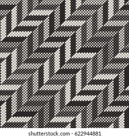 Seamless Irregular Geometric Pattern. Abstract Black and White Modern Halftone Background. Vector Chaotic Rectangles Zigzag Texture