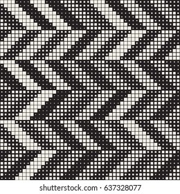 Seamless Irregular Geometric Pattern. Abstract Black and White Modern Halftone Background. Vector Chaotic Rectangles Zigzag Texture