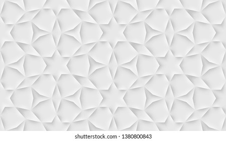 Seamless islam pattern with floral tiled cells made from shadows and lights in origami style. White arabic background