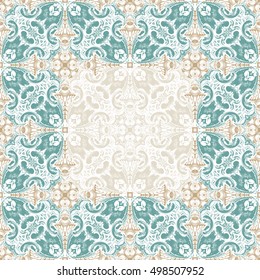 Seamless islam pattern. Vintage floral background. Vector islamic royal gold and blue pattern. Oriental design and baroque wallpaper