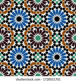 Seamless islamic geometric pattern. Abstract background. Arabian mosaic design. Moroccan motifs. Mosque decoration element