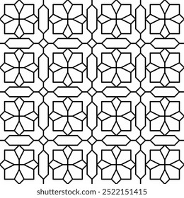 Seamless Islamic geometric pattern, consisting of regular and symmetrical geometric shapes. Suitable for various creative projects or decorative elements.
