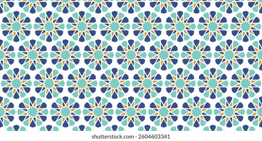 Seamless Islamic Geometric Pattern with Traditional Moroccan Tile Style Design-Vector Illustration