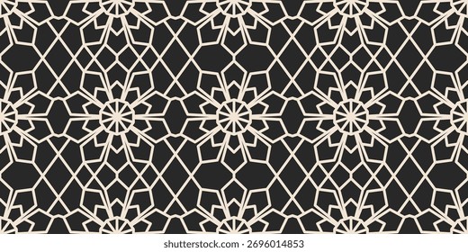 Vetor de padrão geométrico islâmico sem costura. O mosaico árabe moderno mosaico Star telha fundo. Ornamento Islâmico Preto e Branco Repetir Perfeitamente.