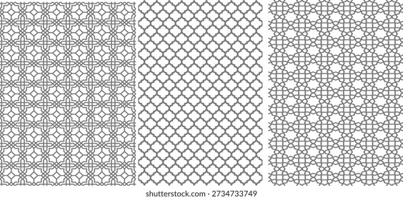 Seamless Islamic Geometric Patterns with monochromatic colors Lines, Elegant Arabesque Ornament Background for Wallpaper and Packaging.