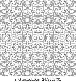 Seamless islamic linear pattern. Abstract monochrome geometric pattern on white background. Versatile design for various creative projects, suitable for Islamic decorative arts.