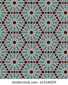 Seamless islamic Moroccan pattern. Arabic geometric ornament. Muslim texture. Vintage repeating background. Vector blue wallpaper. Oriental design and Ramadan wallpaper.