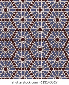 Seamless islamic Moroccan pattern. Arabic geometric ornament. Muslim texture. Vintage repeating background. Vector blue wallpaper. Oriental design and Ramadan wallpaper.