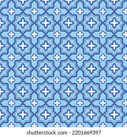 Seamless Islamic moroccan style geometric blue tile pattern