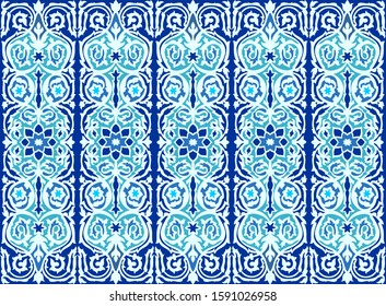 Seamless islamic oriental style floral pattern. Lapis blue and turquoise  color background with Arabic ornaments. Pattern, backgrounds and wallpapers for custom textile design. Vector illustration.